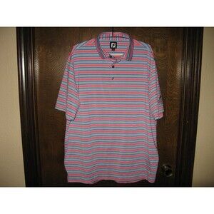 Mens Footjoy Blue & Pink Striped Polo Golf Shirt Size XL PRETTY NICE